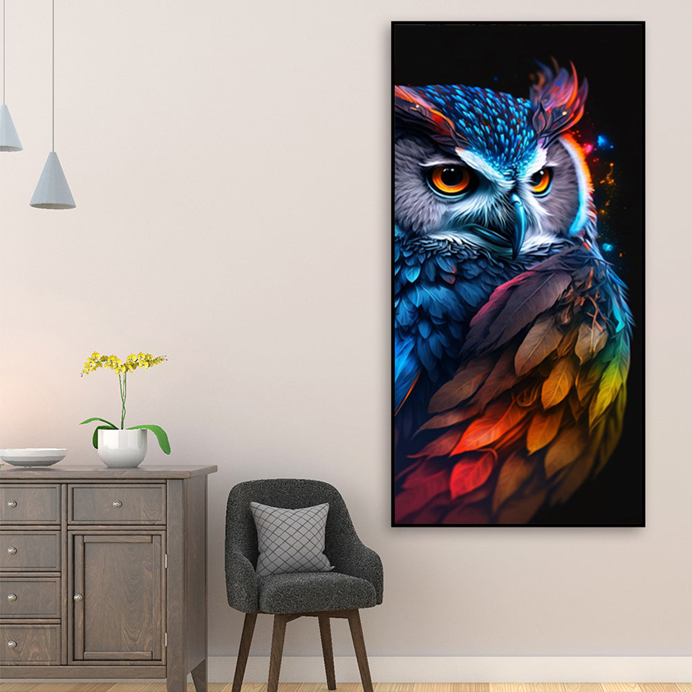 AB Diamond Painting - Full Round - Fluorescent colorful owl (40*90CM)