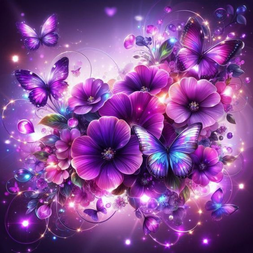 Diamond Painting - Full Round - Purple butterfly flower (30*30CM)