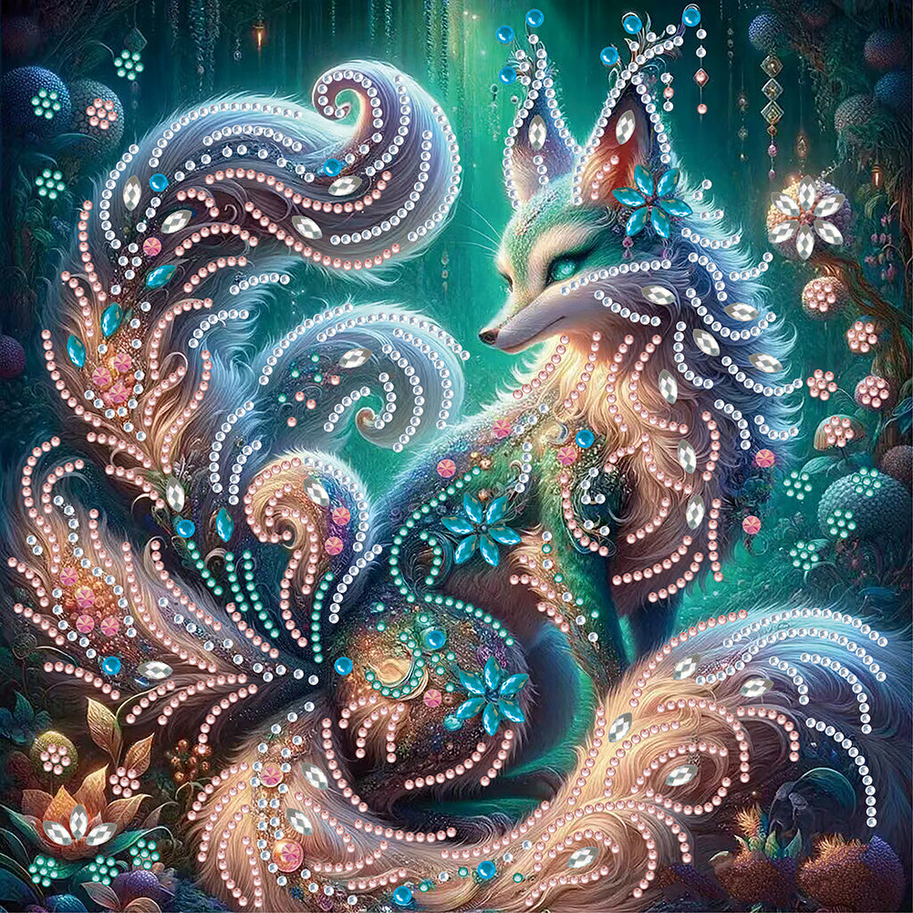 Diamond Painting - Partial Special Shaped - green eyed fox (30*30CM)