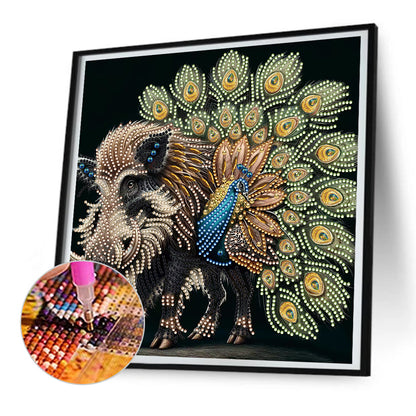Diamond Painting - Partial Special Shaped - boar peacock (30*30CM)