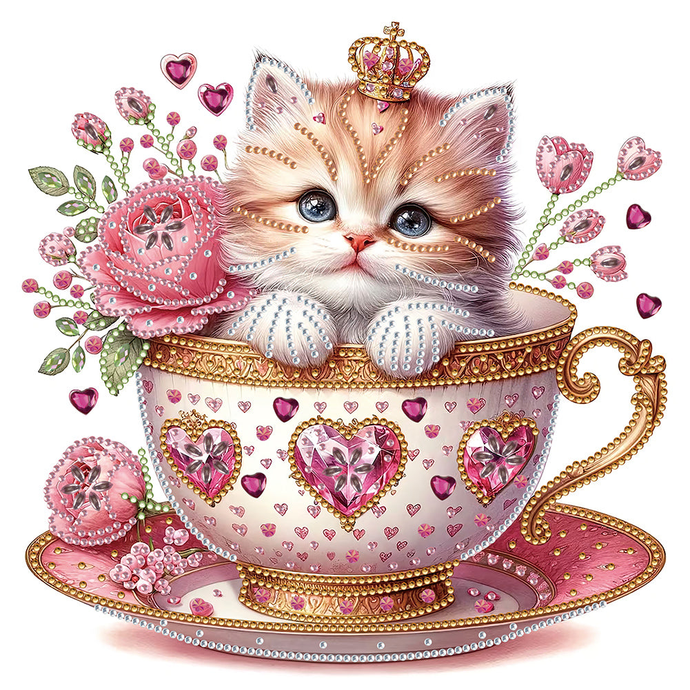 Diamond Painting - Partial Special Shaped - white cup kitten (30*30CM)