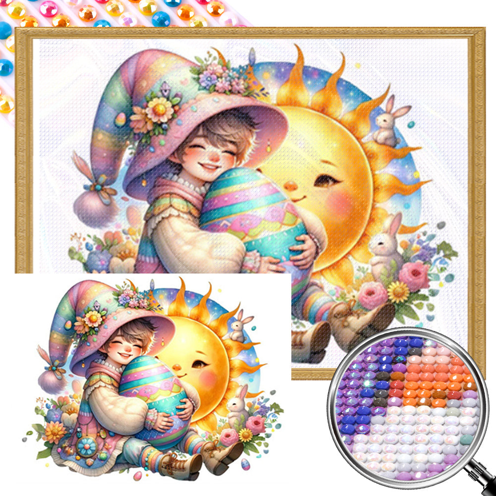 AB Diamond Painting - Full Round - Easter boy with colored eggs (40*30CM)