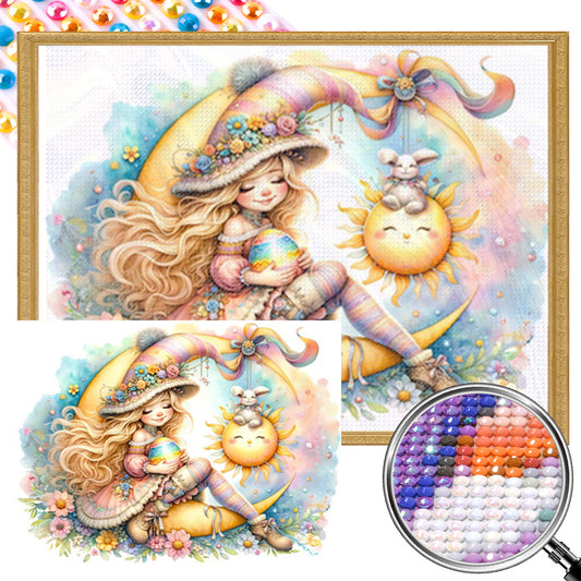 AB Diamond Painting - Full Round - Easter girl with colored eggs (40*30CM)
