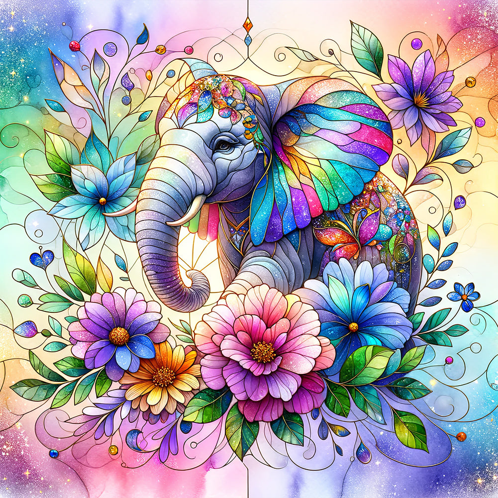 Diamond Painting - Full Round - flower elephant (30*30CM)