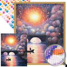 Load image into Gallery viewer, AB Diamond Painting - Full Round - Small bridge at sunset and flowing water (40*50CM)
