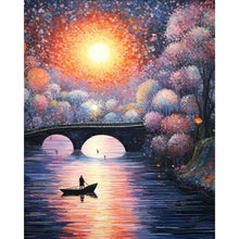 Load image into Gallery viewer, AB Diamond Painting - Full Round - Small bridge at sunset and flowing water (40*50CM)
