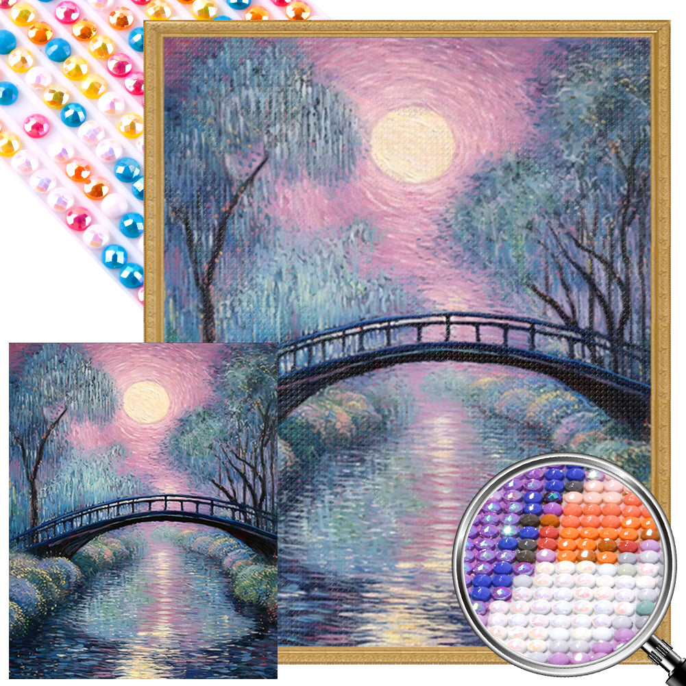 AB Diamond Painting - Full Round - Small bridge at sunset and flowing water (40*50CM)