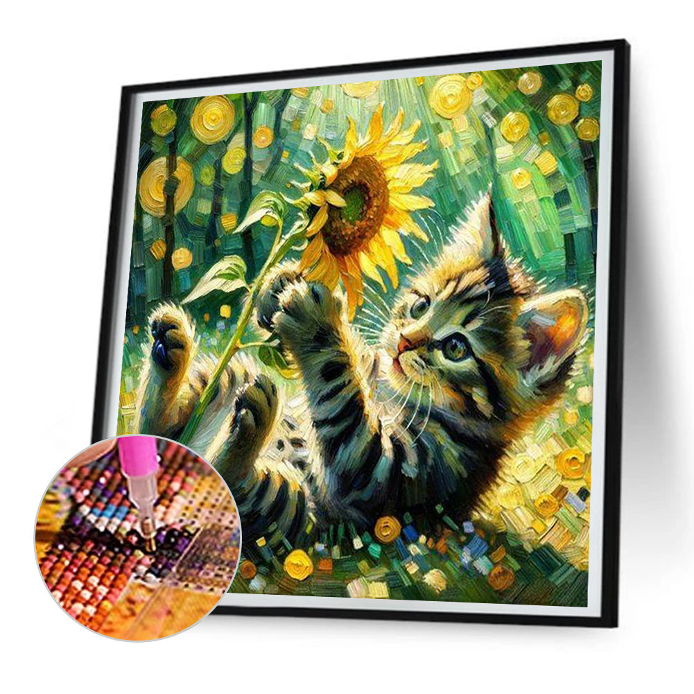 Diamond Painting - Full Round - Sunflower and kitten (30*30CM)