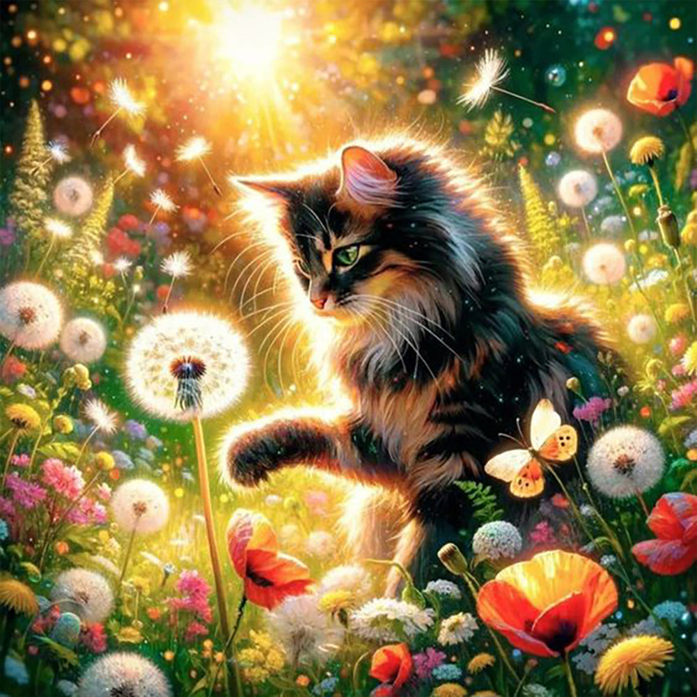 Diamond Painting - Full Round - Dandelion and cat (30*30CM)