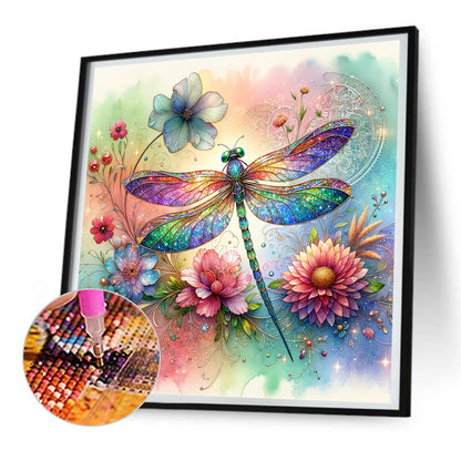 Diamond Painting - Full Round - Flowers dragonfly (30*30CM)
