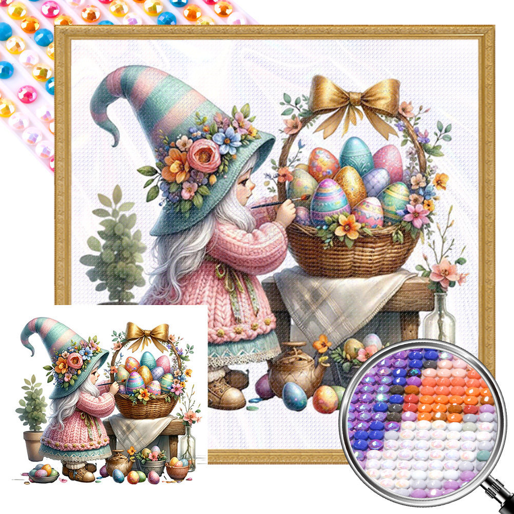 AB Diamond Painting - Full Round - Gnome painting Easter eggs (30*30CM)