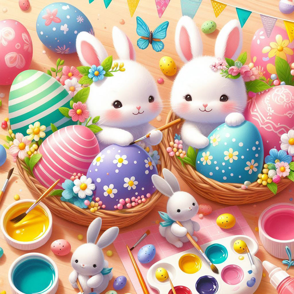 Diamond Painting - Full Round - Two Easter Egg Rabbits (30*30CM)