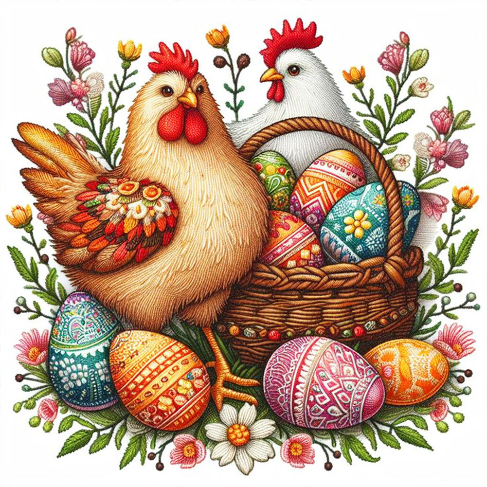 Diamond Painting - Full Round - Embroidery Easter two chickens (30*30CM)