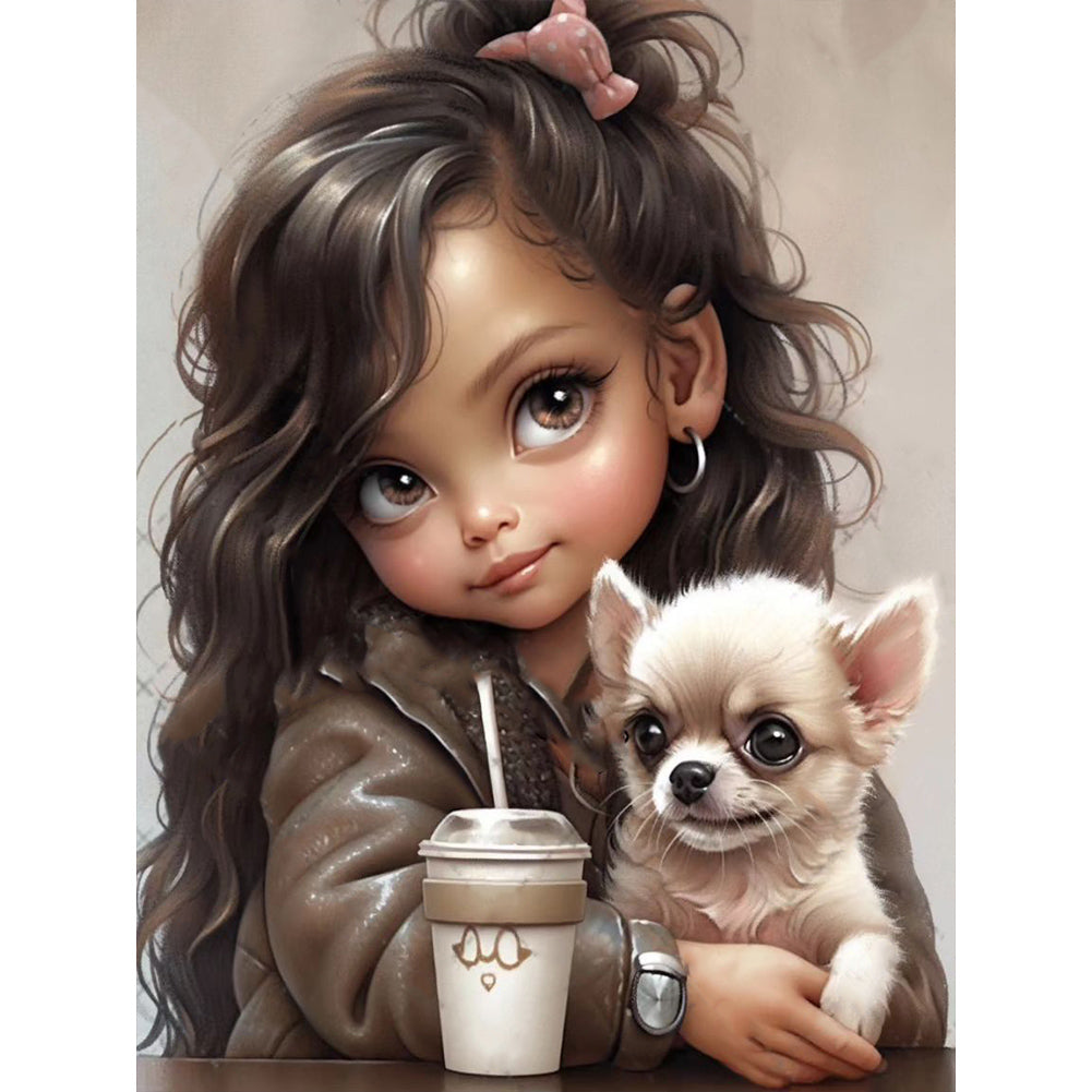 Diamond Painting - Full Round - girl and puppy (30*40CM)