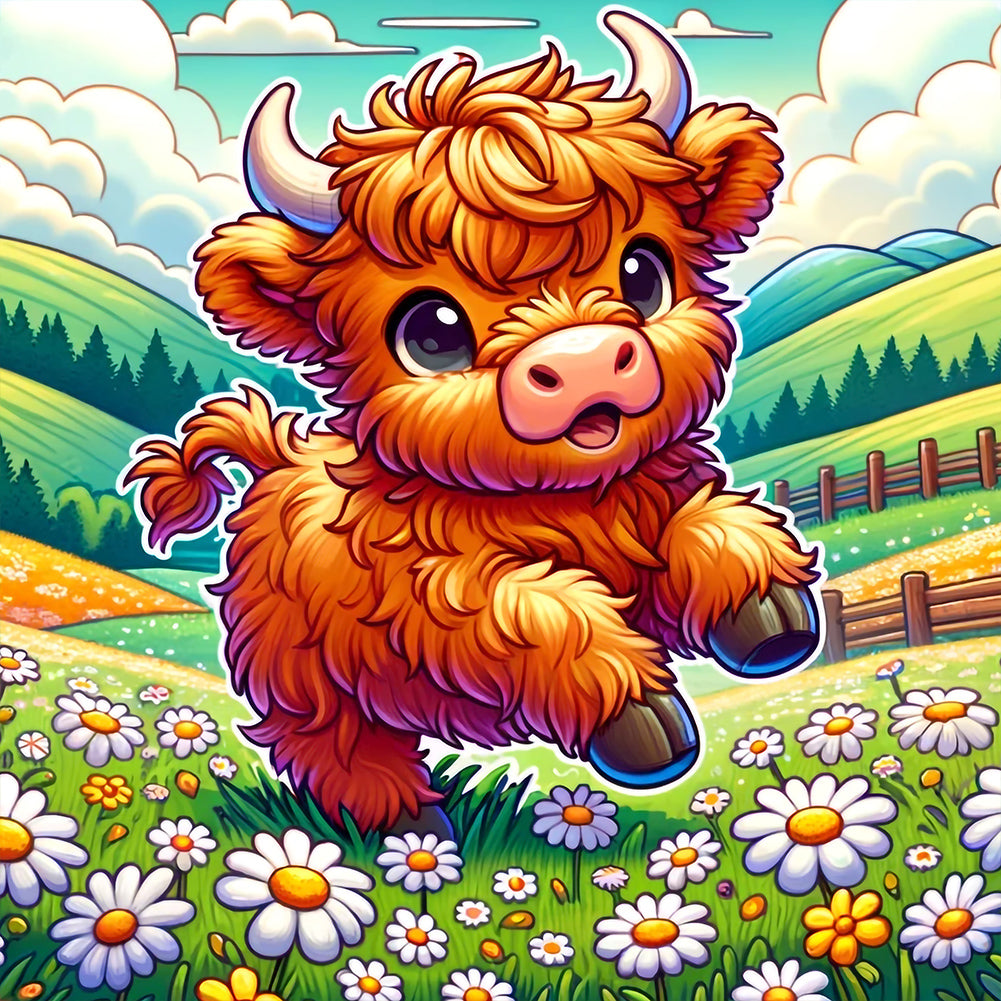 Diamond Painting - Full Round - Cartoon highland yak (30*30CM)