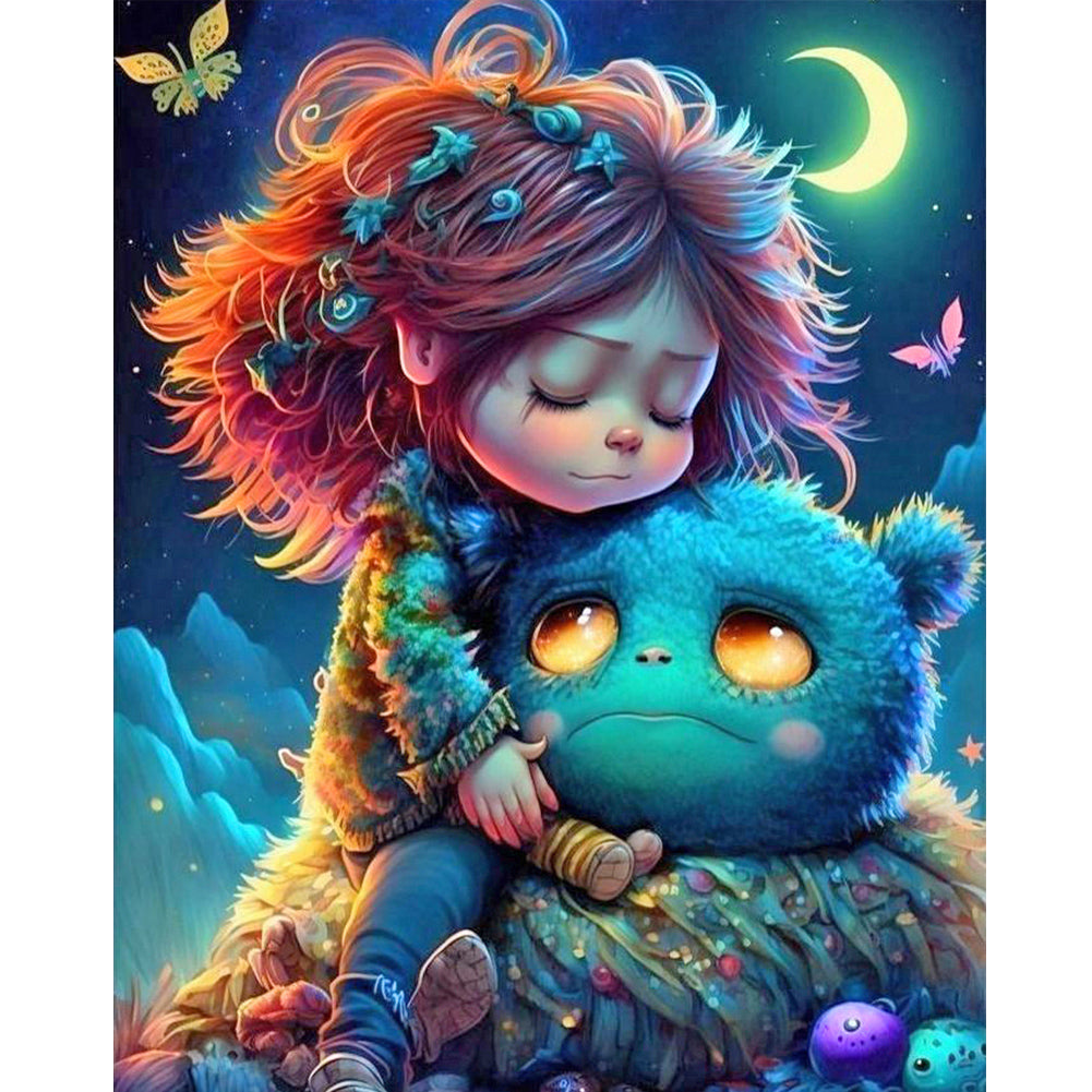 Diamond Painting - Full Round - girl and monster (40*50CM)
