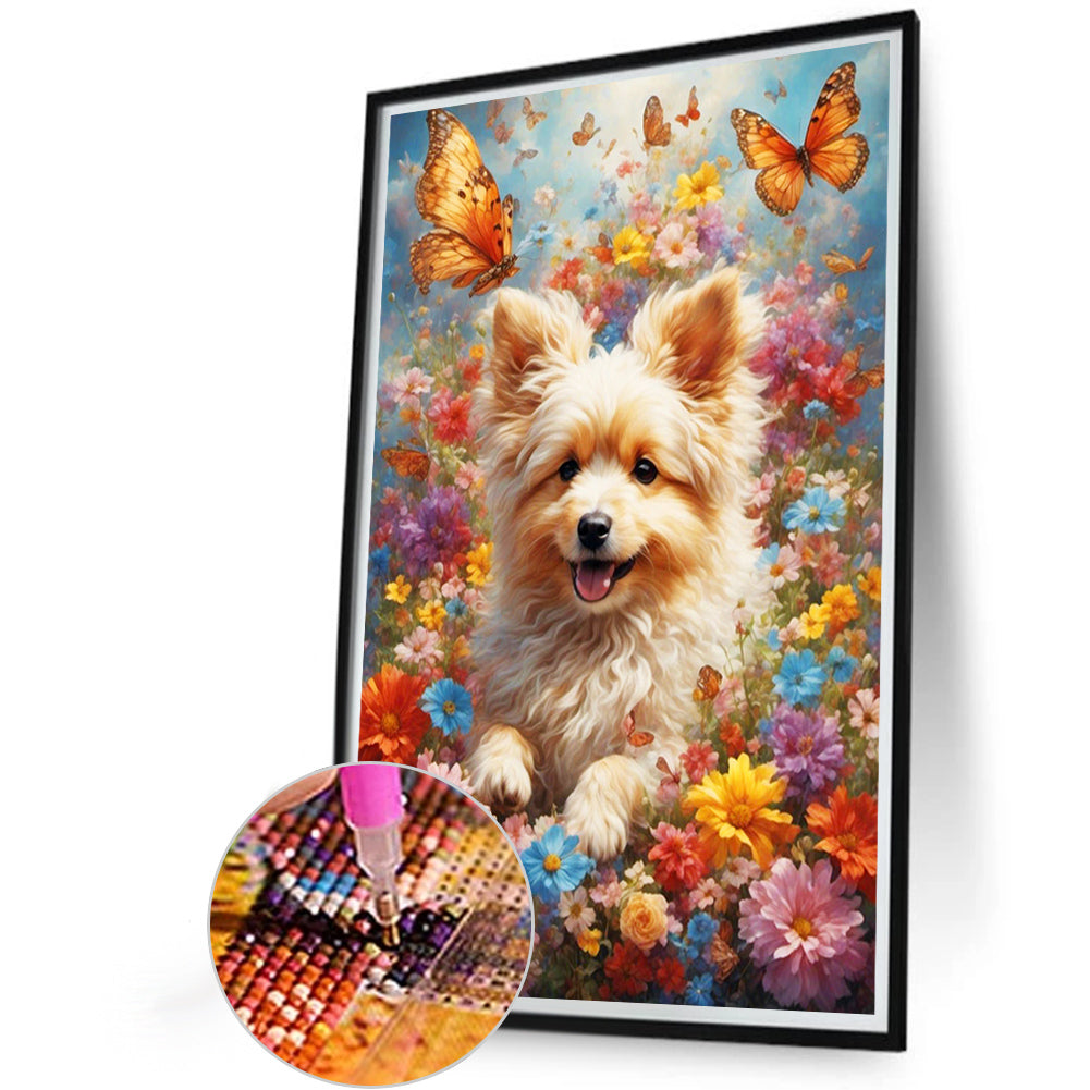 Diamond Painting - Full Round - Flowers and dogs (40*60CM)