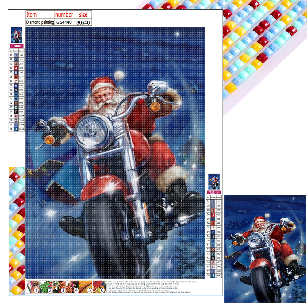 Diamond Painting - Full Square - Santa Claus riding a motorcycle (30*40CM)