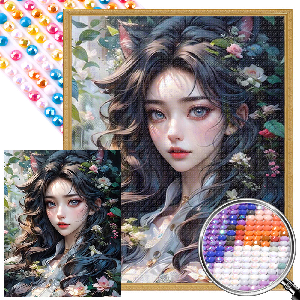 AB Diamond Painting - Full Round - flower and girl (40*50CM)