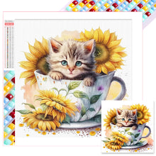 Load image into Gallery viewer, Diamond Painting - Full Square - sunflower teacup cat (40*30CM)
