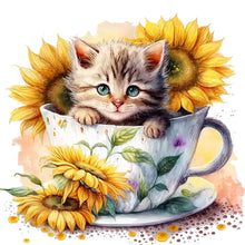 Load image into Gallery viewer, Diamond Painting - Full Square - sunflower teacup cat (40*30CM)
