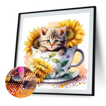Load image into Gallery viewer, Diamond Painting - Full Square - sunflower teacup cat (40*30CM)
