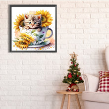 Load image into Gallery viewer, Diamond Painting - Full Square - sunflower teacup cat (40*30CM)
