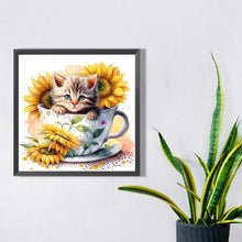 Load image into Gallery viewer, Diamond Painting - Full Square - sunflower teacup cat (40*30CM)
