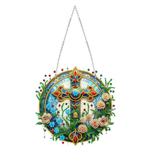 Load image into Gallery viewer, Sun Catcher 5D DIY Diamond Painting Dots Pendant for Office Decor (Flower Cross)
