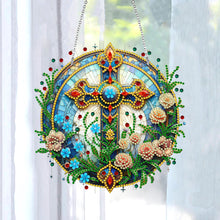 Load image into Gallery viewer, Sun Catcher 5D DIY Diamond Painting Dots Pendant for Office Decor (Flower Cross)
