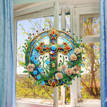 Load image into Gallery viewer, Sun Catcher 5D DIY Diamond Painting Dots Pendant for Office Decor (Flower Cross)
