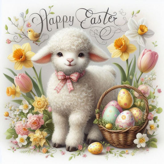 Diamond Painting - Full Round - Happy Easter cute little lamb (30*30CM)