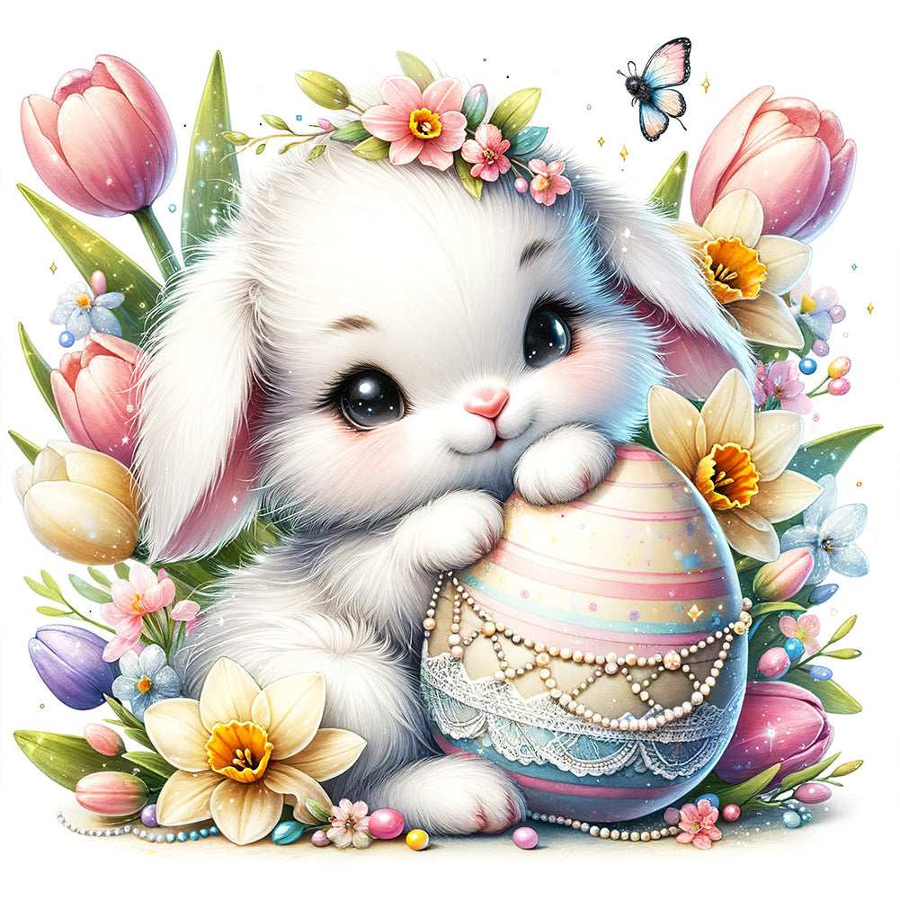 Diamond Painting - Full Round - Lop-eared Rabbit and Easter Eggs (30*30CM)