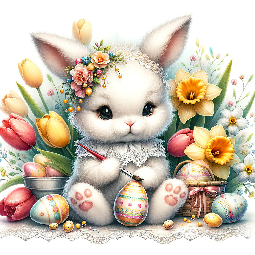 Diamond Painting - Full Round - Little bunny painting Easter eggs (30*30CM)