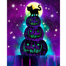Load image into Gallery viewer, Diamond Painting - Full Round - Pumpkin lantern and black cat (40*50CM)
