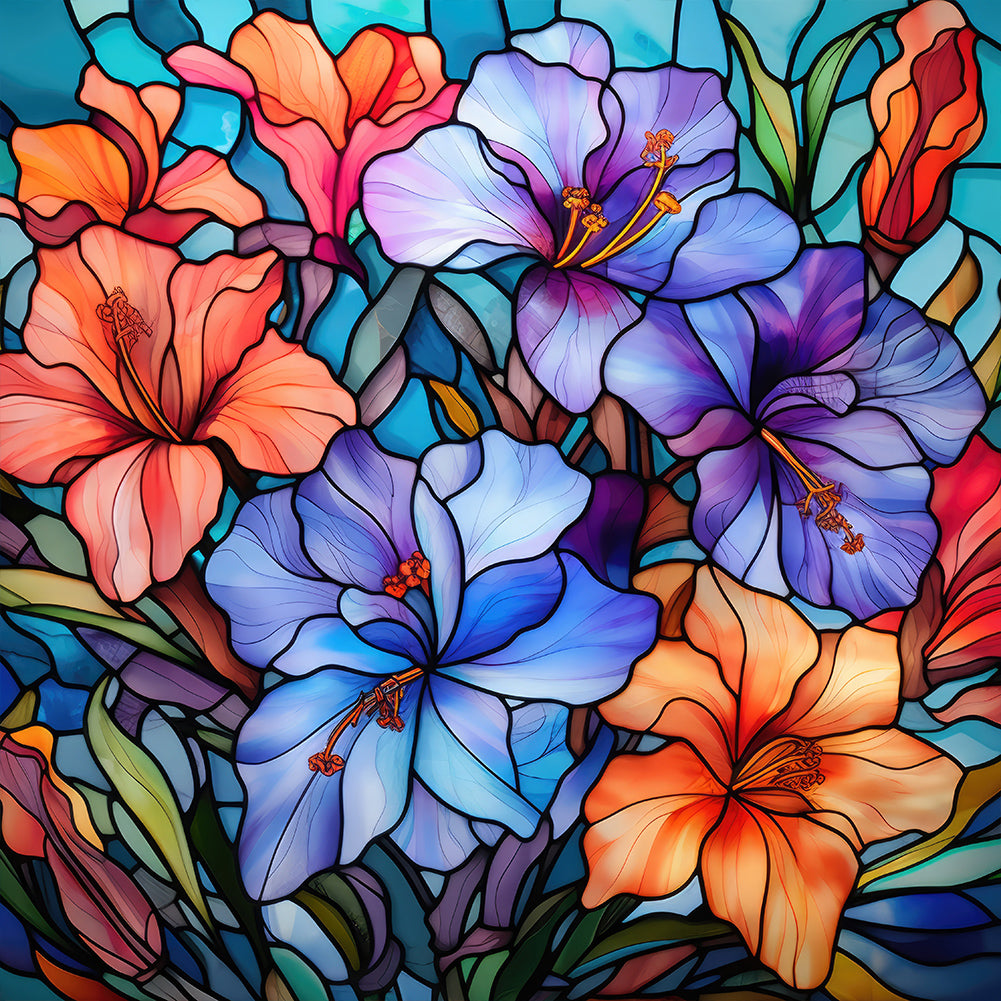 Diamond Painting - Full Round - glass art colorful flowers (30*30CM)