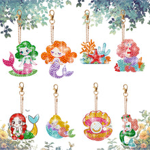 Load image into Gallery viewer, 8 Pcs Double Side Full Drill Diamond Painting Art Keychain Pendant (Mermaids)
