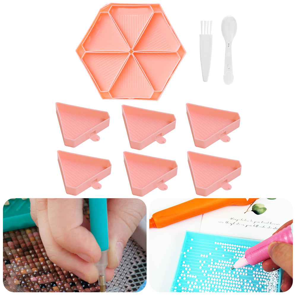 Large Capacity DIY Hexagonal Diamond Painting Tray Kit with Spoon Brush (Pink)