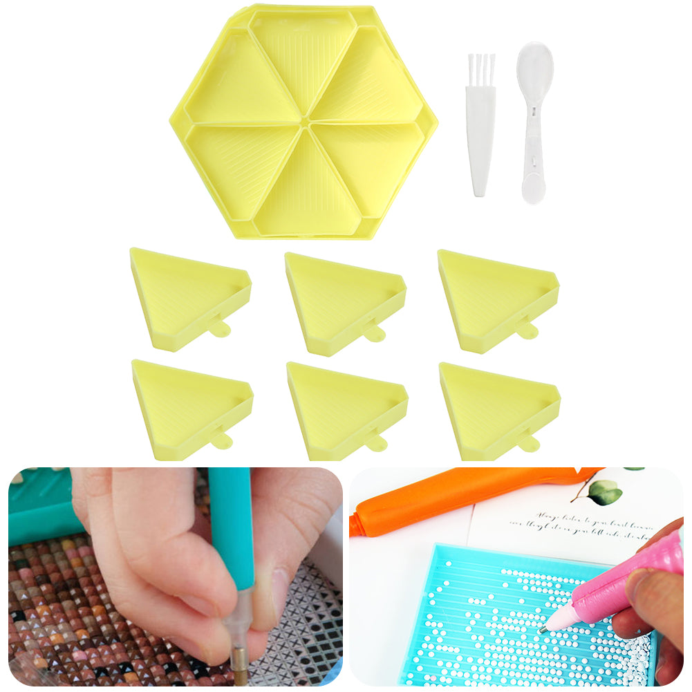 Large Capacity DIY Hexagonal Diamond Painting Tray Kit with Spoon Brush (Yellow)