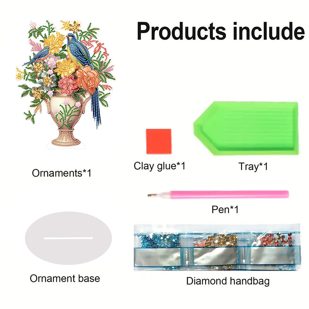 Acrylic Bird Flower Vase Desktop Diamond Painting Art Kits for Home Office Decor