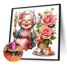 Load image into Gallery viewer, Diamond Painting - Full Round - Happy old lady on swing (30*30CM)
