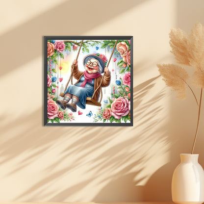Diamond Painting - Full Round - Happy old lady on swing (30*30CM)