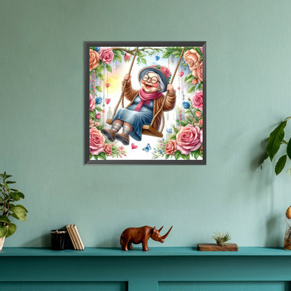 Diamond Painting - Full Round - Happy old lady on swing (30*30CM)