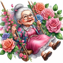 Load image into Gallery viewer, Diamond Painting - Full Round - Happy old lady on swing (30*30CM)
