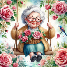 Load image into Gallery viewer, Diamond Painting - Full Round - Happy old lady on swing (30*30CM)
