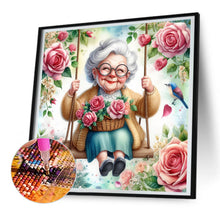 Load image into Gallery viewer, Diamond Painting - Full Round - Happy old lady on swing (30*30CM)
