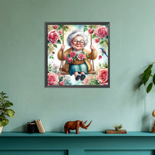 Load image into Gallery viewer, Diamond Painting - Full Round - Happy old lady on swing (30*30CM)
