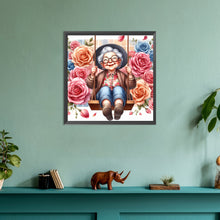 Load image into Gallery viewer, Diamond Painting - Full Round - Happy old lady on swing (30*30CM)
