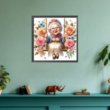 Load image into Gallery viewer, Diamond Painting - Full Round - Happy old lady on swing (30*30CM)
