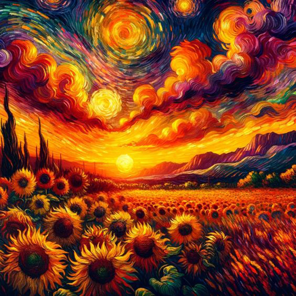 Diamond Painting - Full Round - A sea of sunflowers in Van Gogh¡¯s eyes (30*30CM)